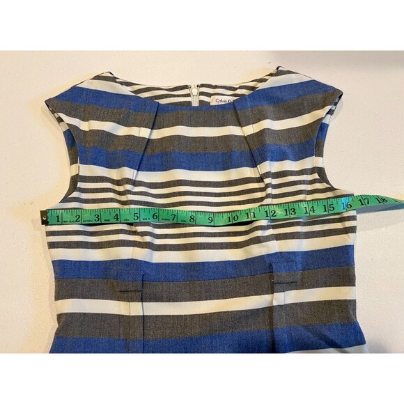 Calvin Klein Striped Sheath Dress Fully Lined Career Blue Gray Size 8P - Picture 4 of 9